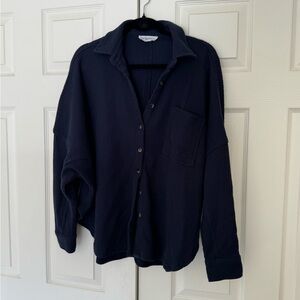 CJLA Navy Button-Up Waffle Knit Shirt